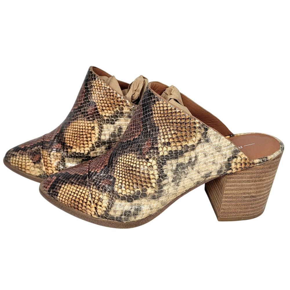 Report Brown Black Leather Snakeskin Chucky Heel Clog Mule Shoes Size‎ 7